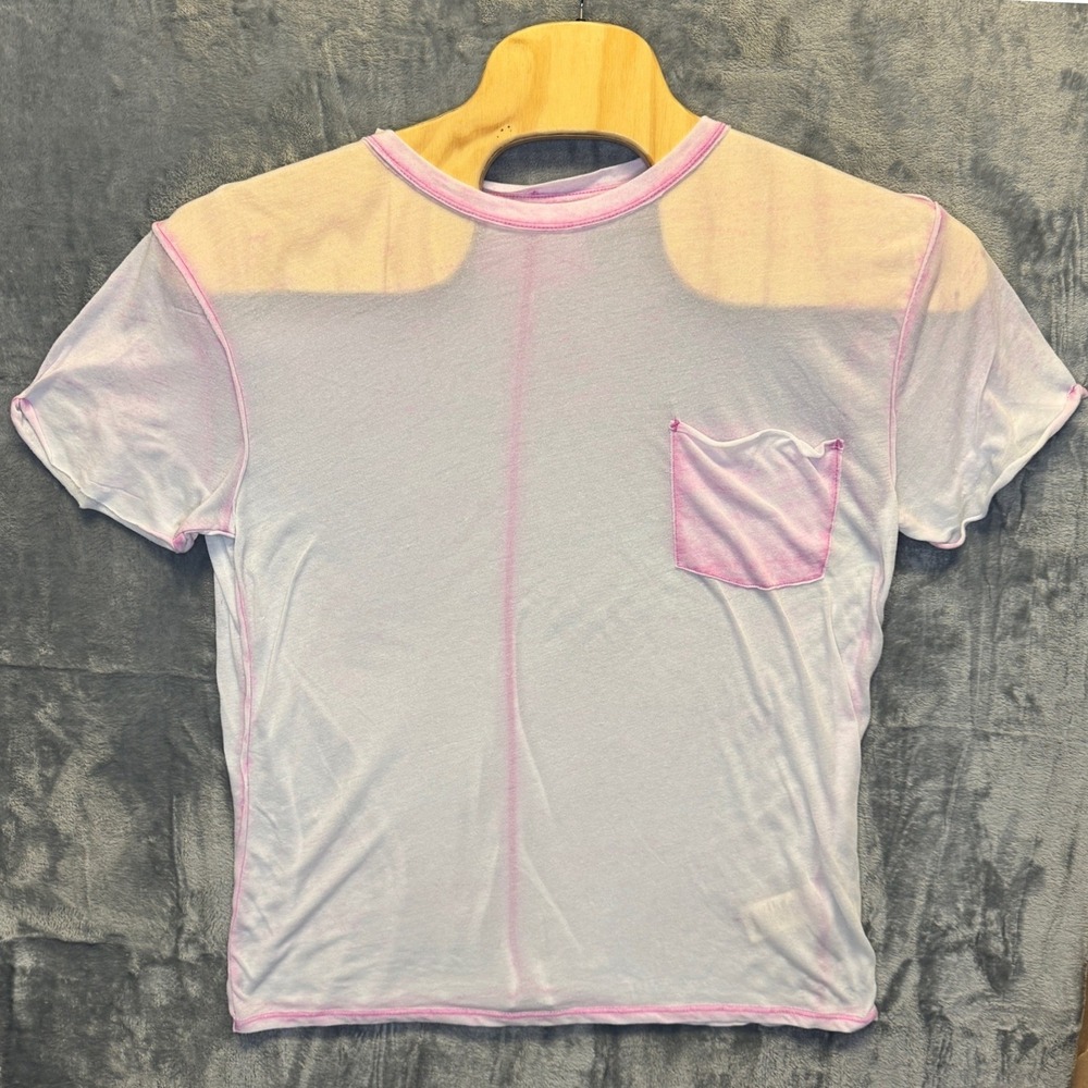 2356 | We The Free Burnout Exposed Seam Pocket Tee Pink White Women Medium